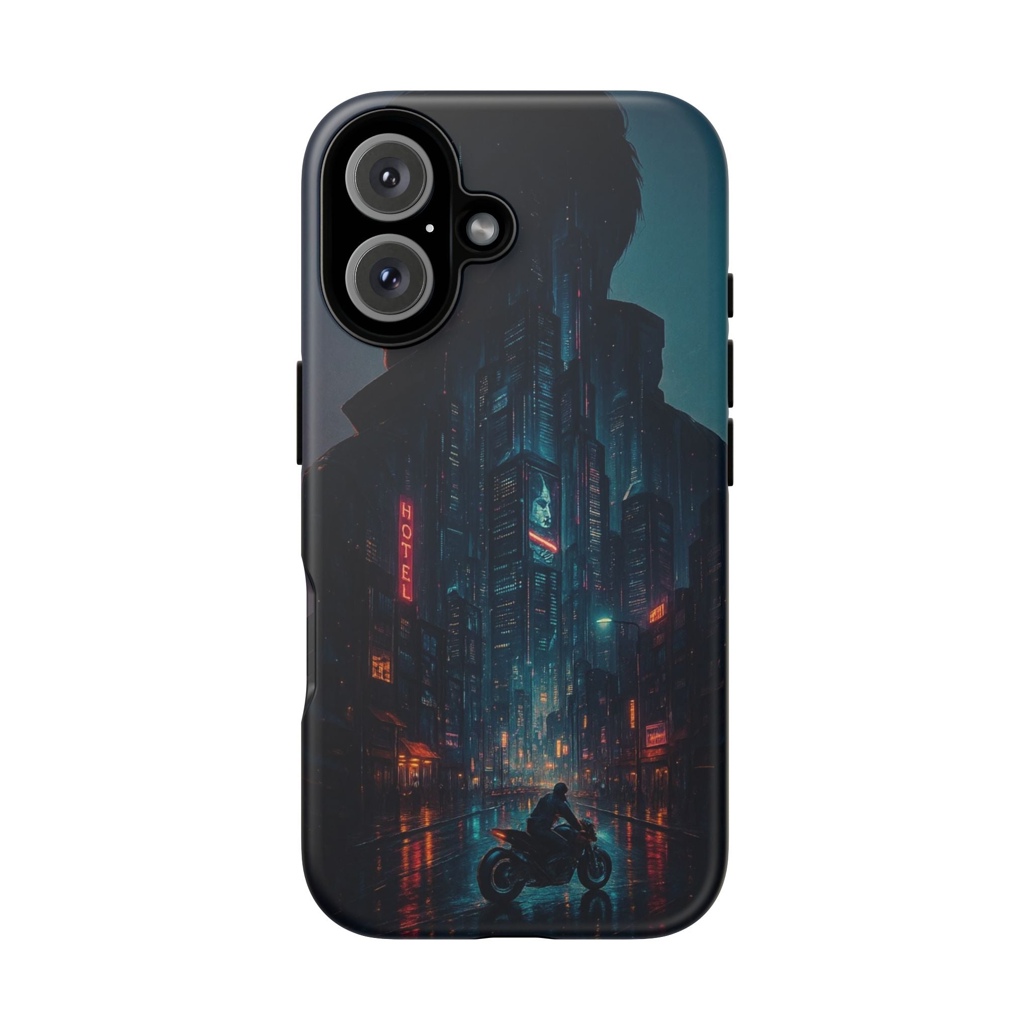 CyberCity Rider Phone Case – Neon Biker in Futuristic City for iPhone, Samsung & Google Pixel | Shockproof & Ultra-Sleek Protection Printify