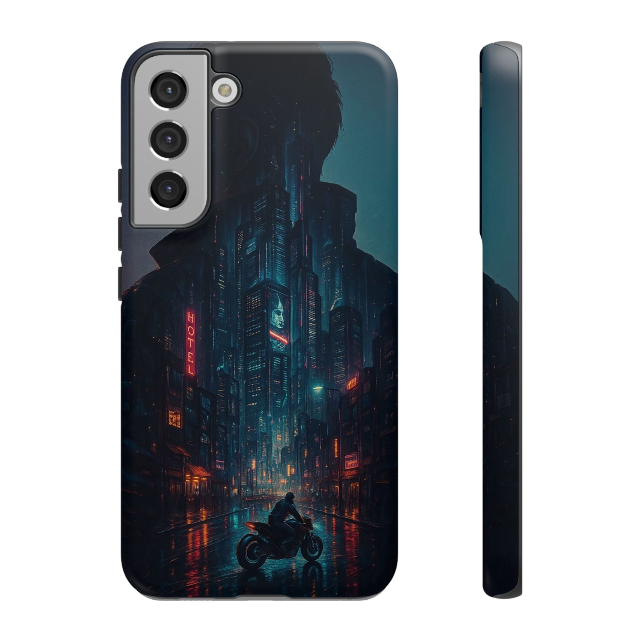 CyberCity Rider Phone Case – Neon Biker in Futuristic City for iPhone, Samsung & Google Pixel | Shockproof & Ultra-Sleek Protection Printify