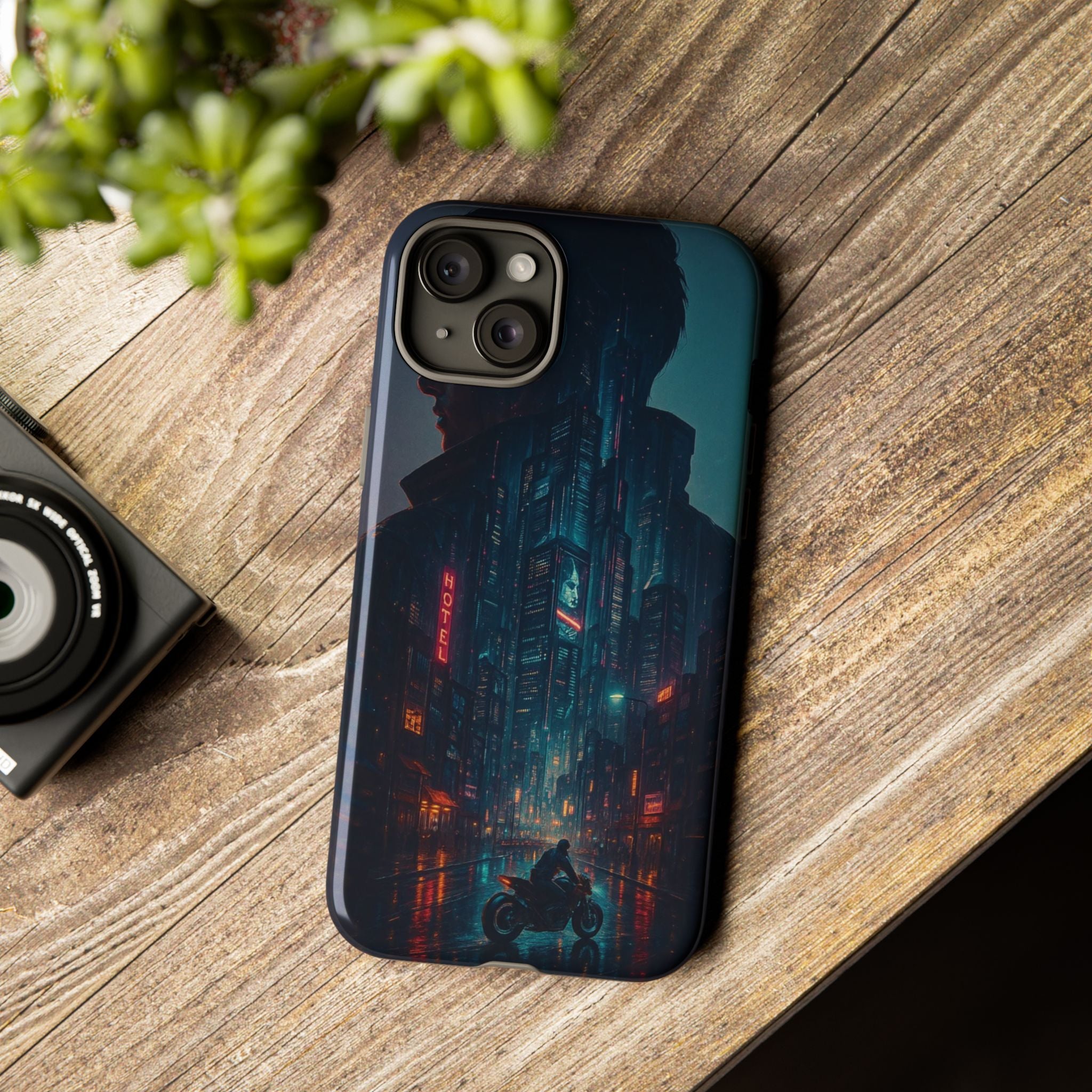 CyberCity Rider Phone Case – Neon Biker in Futuristic City for iPhone, Samsung & Google Pixel | Shockproof & Ultra-Sleek Protection Printify