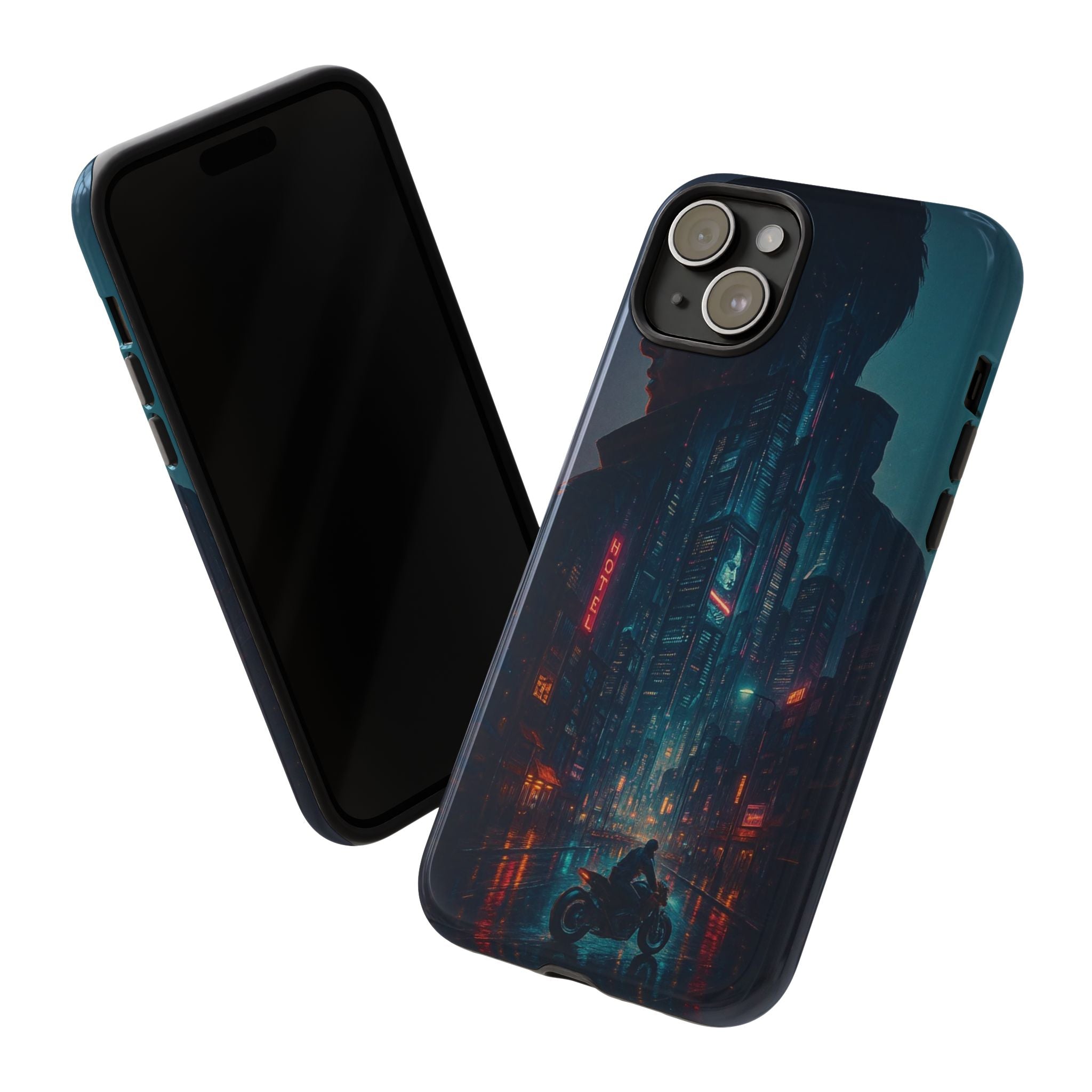 CyberCity Rider Phone Case – Neon Biker in Futuristic City for iPhone, Samsung & Google Pixel | Shockproof & Ultra-Sleek Protection Printify