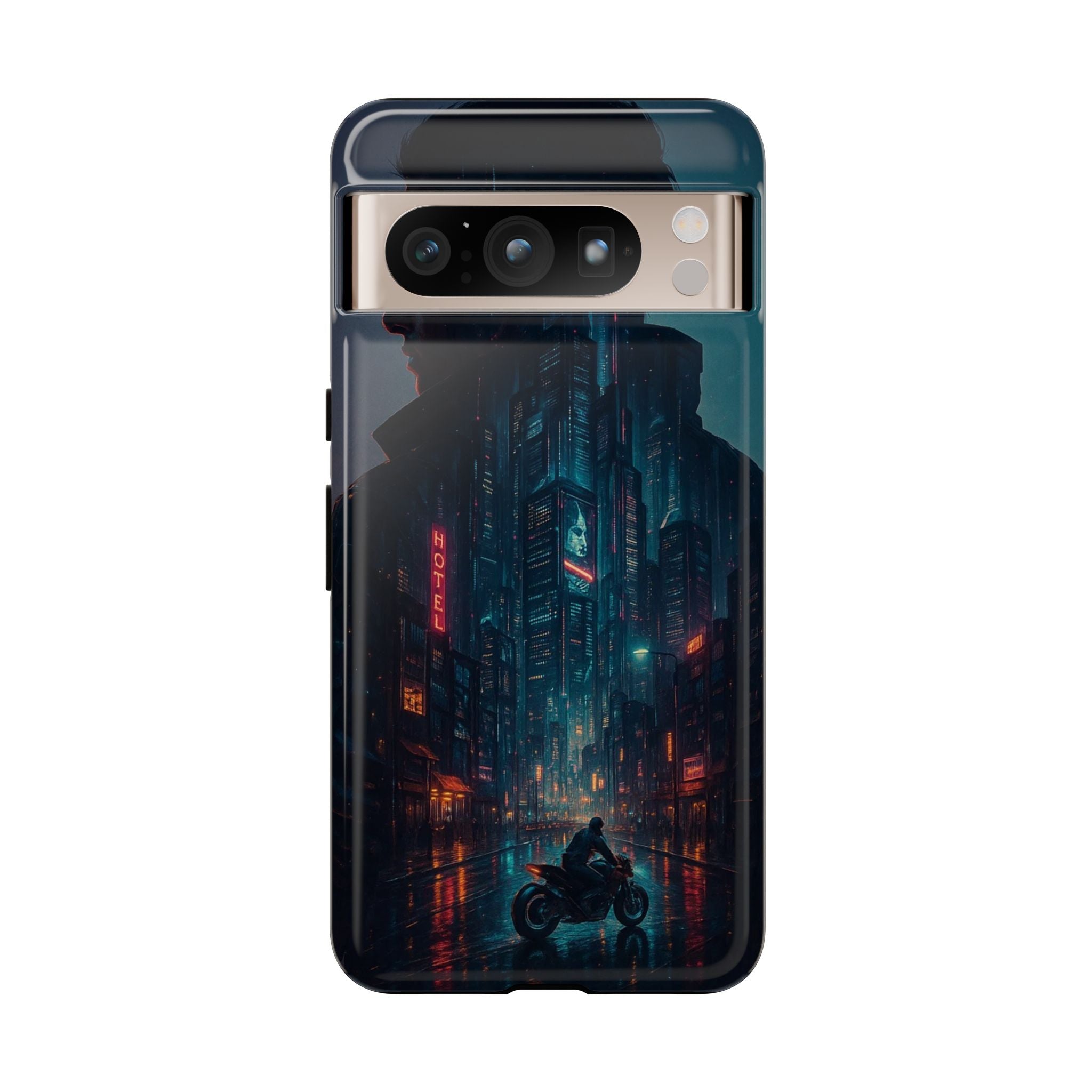 CyberCity Rider Phone Case – Neon Biker in Futuristic City for iPhone, Samsung & Google Pixel | Shockproof & Ultra-Sleek Protection Printify