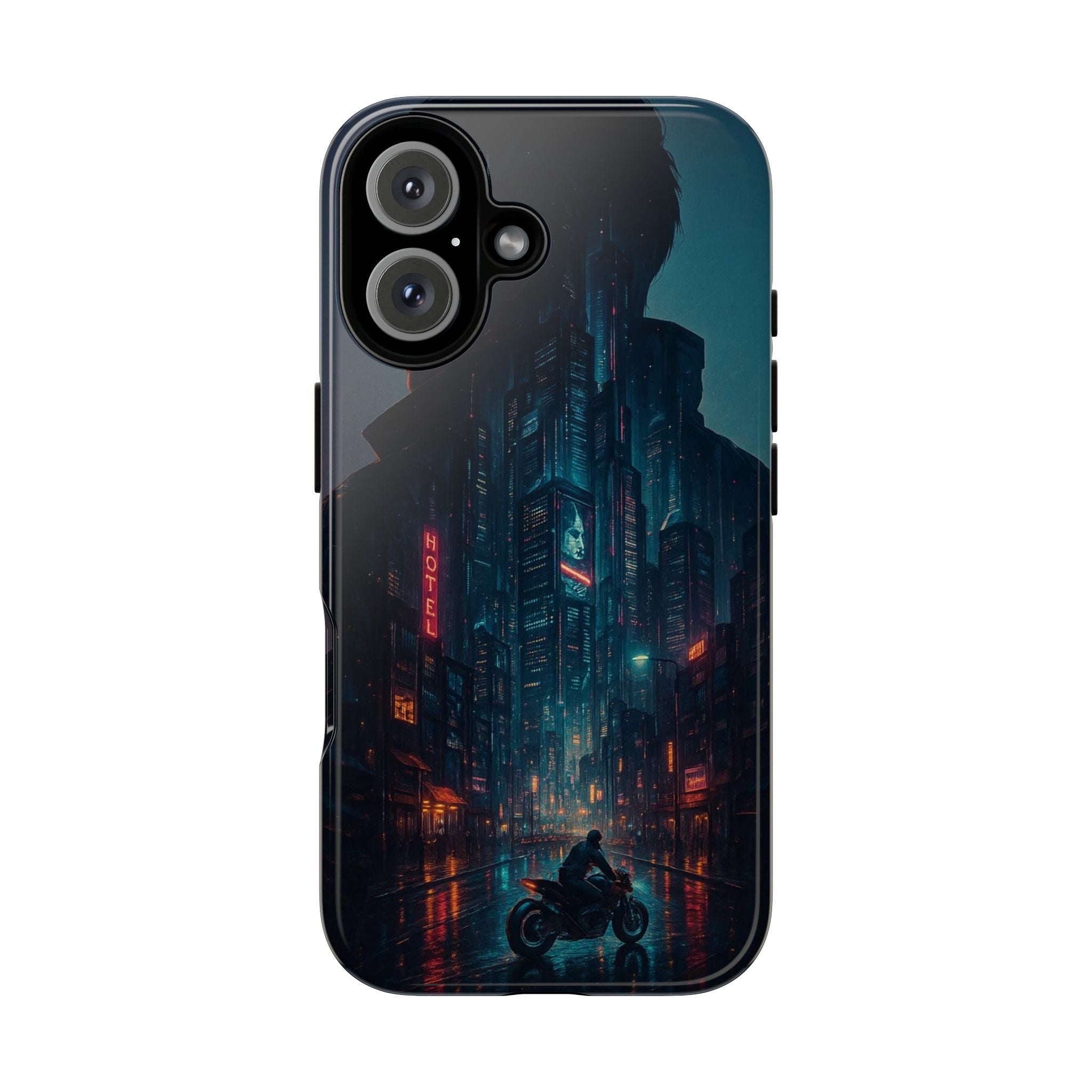 CyberCity Rider Phone Case – Neon Biker in Futuristic City for iPhone, Samsung & Google Pixel | Shockproof & Ultra-Sleek Protection Printify