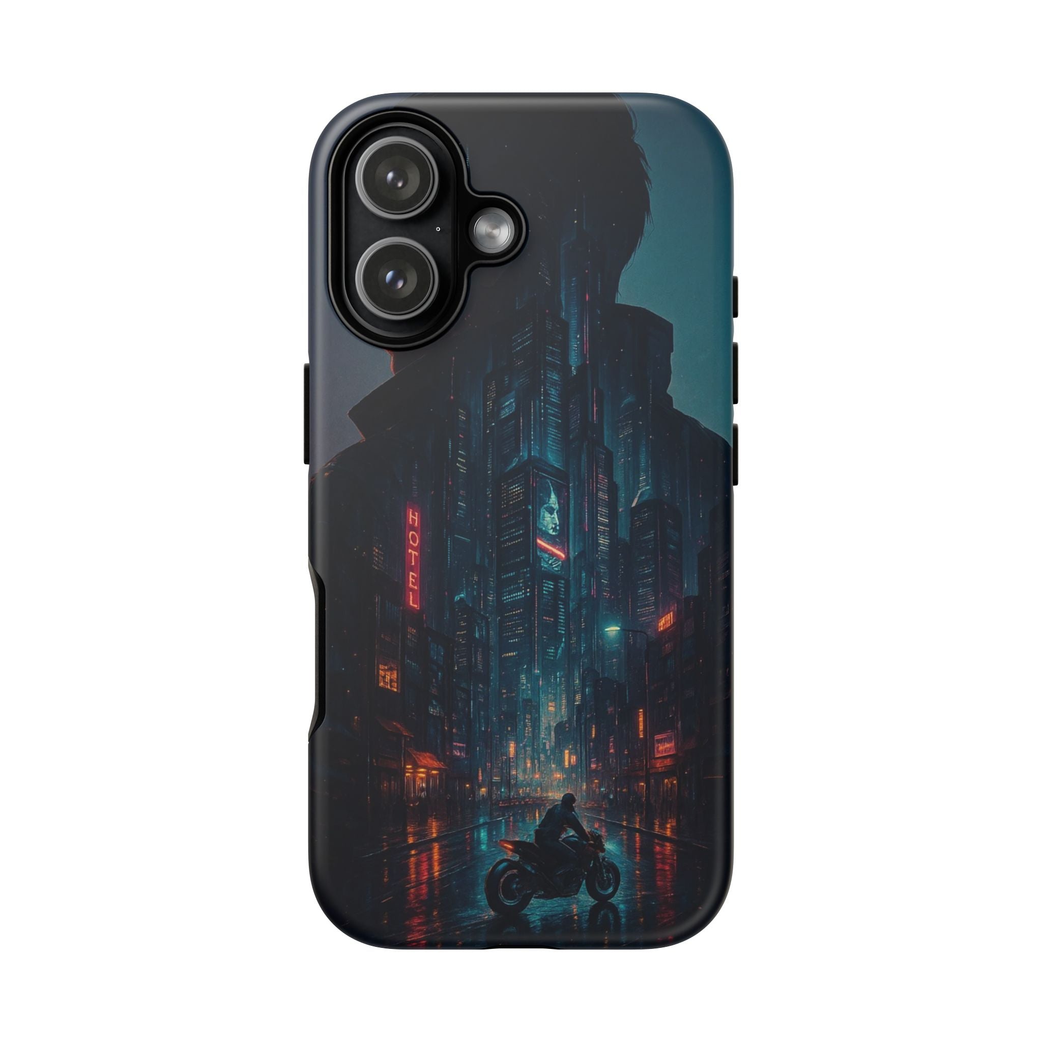 CyberCity Rider Phone Case – Neon Biker in Futuristic City for iPhone, Samsung & Google Pixel | Shockproof & Ultra-Sleek Protection Printify