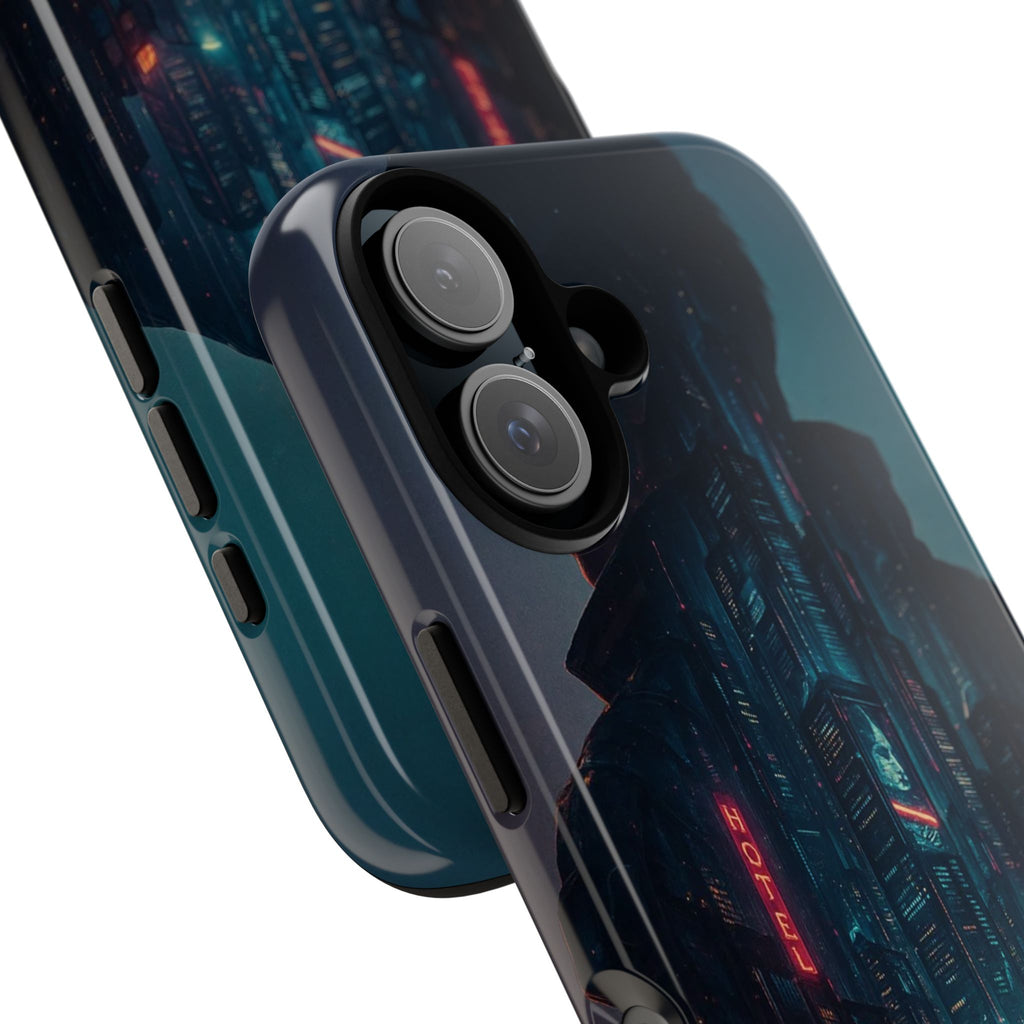 CyberCity Rider Phone Case – Neon Biker in Futuristic City for iPhone, Samsung & Google Pixel | Shockproof & Ultra-Sleek Protection Printify