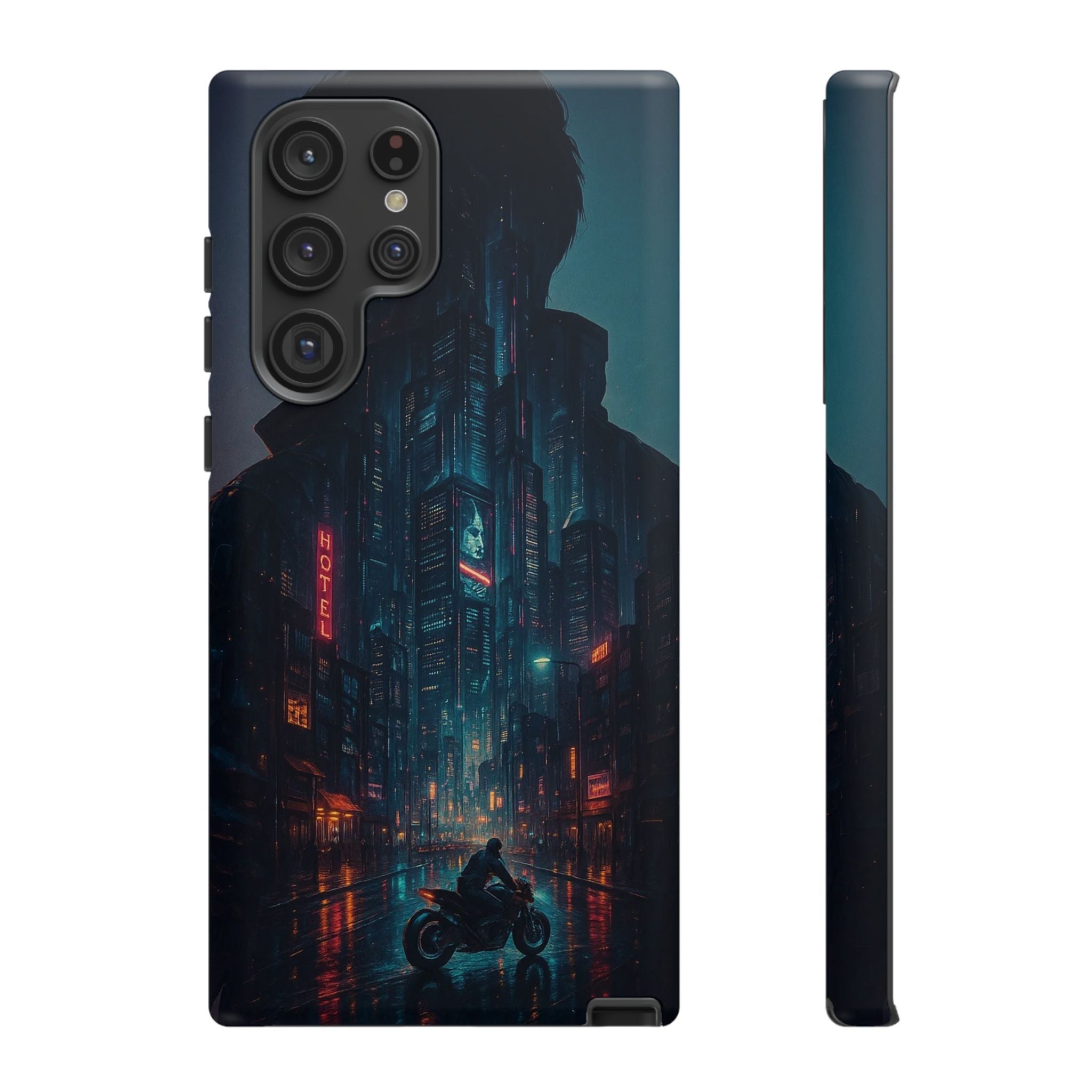 CyberCity Rider Phone Case – Neon Biker in Futuristic City for iPhone, Samsung & Google Pixel | Shockproof & Ultra-Sleek Protection Printify