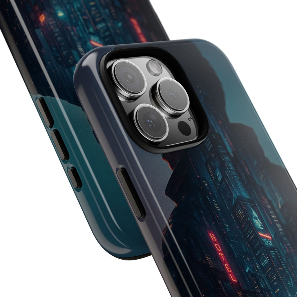 CyberCity Rider Phone Case – Neon Biker in Futuristic City for iPhone, Samsung & Google Pixel | Shockproof & Ultra-Sleek Protection Printify