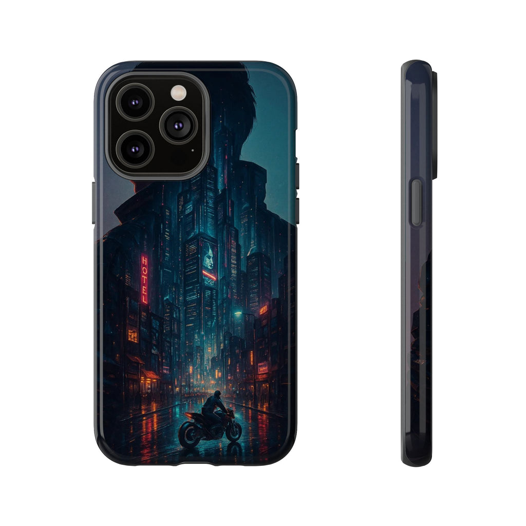 CyberCity Rider Phone Case – Neon Biker in Futuristic City for iPhone, Samsung & Google Pixel | Shockproof & Ultra-Sleek Protection Printify