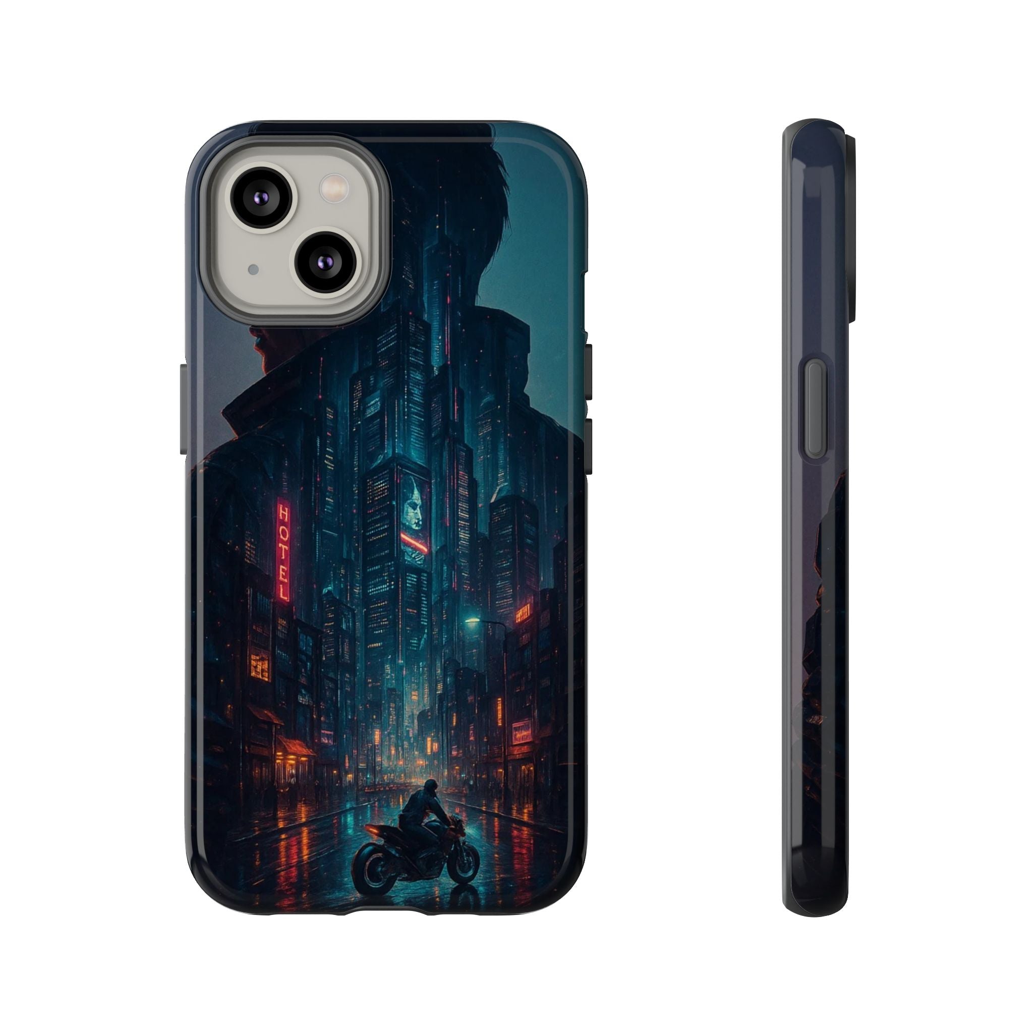 CyberCity Rider Phone Case – Neon Biker in Futuristic City for iPhone, Samsung & Google Pixel | Shockproof & Ultra-Sleek Protection Printify