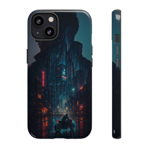 CyberCity Rider Phone Case – Neon Biker in Futuristic City for iPhone, Samsung & Google Pixel | Shockproof & Ultra-Sleek Protection Printify