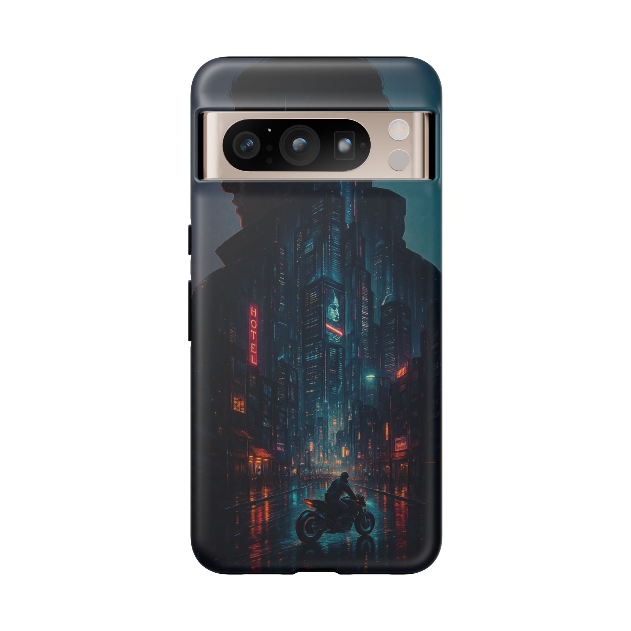CyberCity Rider Phone Case – Neon Biker in Futuristic City for iPhone, Samsung & Google Pixel | Shockproof & Ultra-Sleek Protection Printify