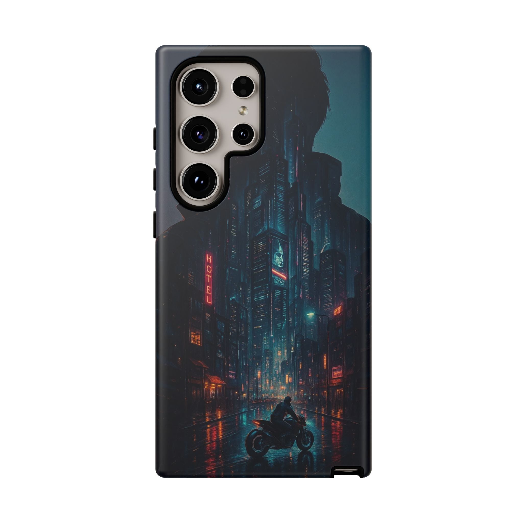 CyberCity Rider Phone Case – Neon Biker in Futuristic City for iPhone, Samsung & Google Pixel | Shockproof & Ultra-Sleek Protection Printify