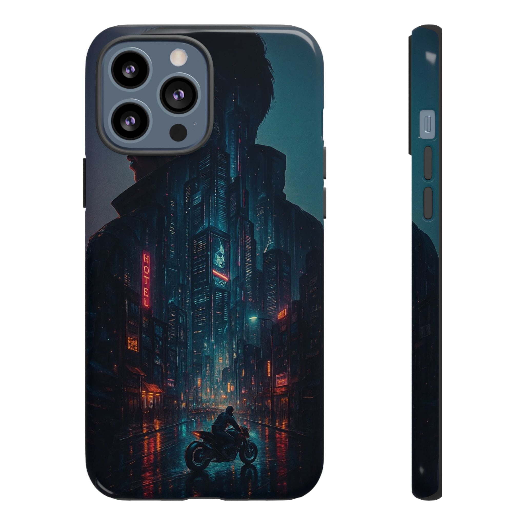 CyberCity Rider Phone Case – Neon Biker in Futuristic City for iPhone, Samsung & Google Pixel | Shockproof & Ultra-Sleek Protection Printify