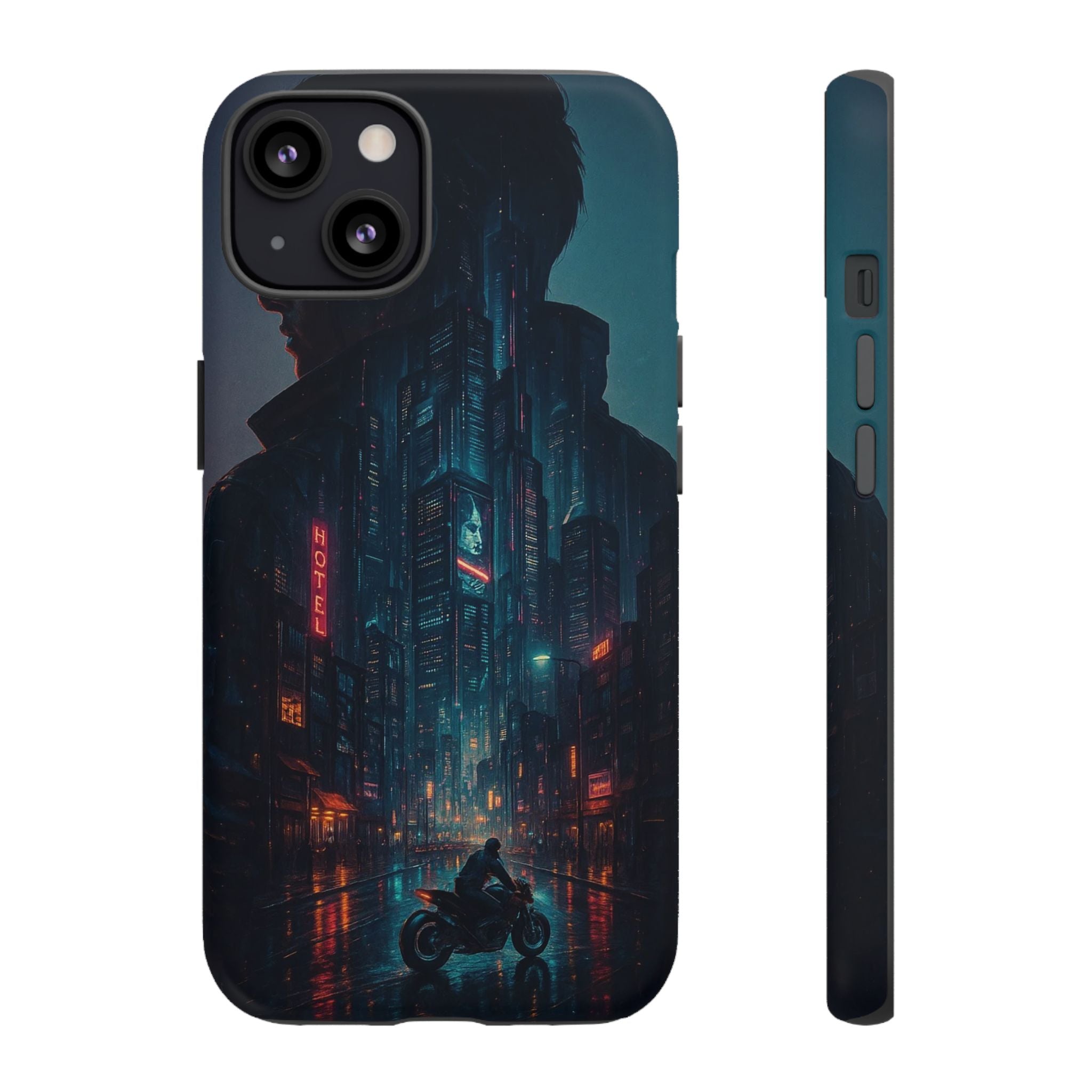 CyberCity Rider Phone Case – Neon Biker in Futuristic City for iPhone, Samsung & Google Pixel | Shockproof & Ultra-Sleek Protection Printify