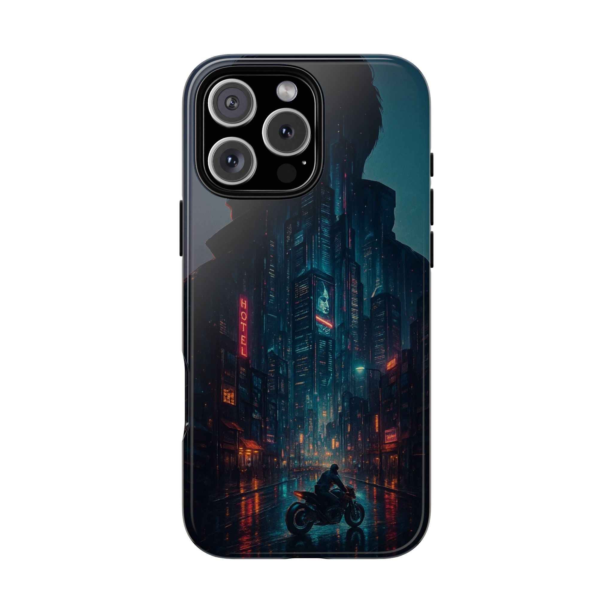 CyberCity Rider Phone Case – Neon Biker in Futuristic City for iPhone, Samsung & Google Pixel | Shockproof & Ultra-Sleek Protection Printify
