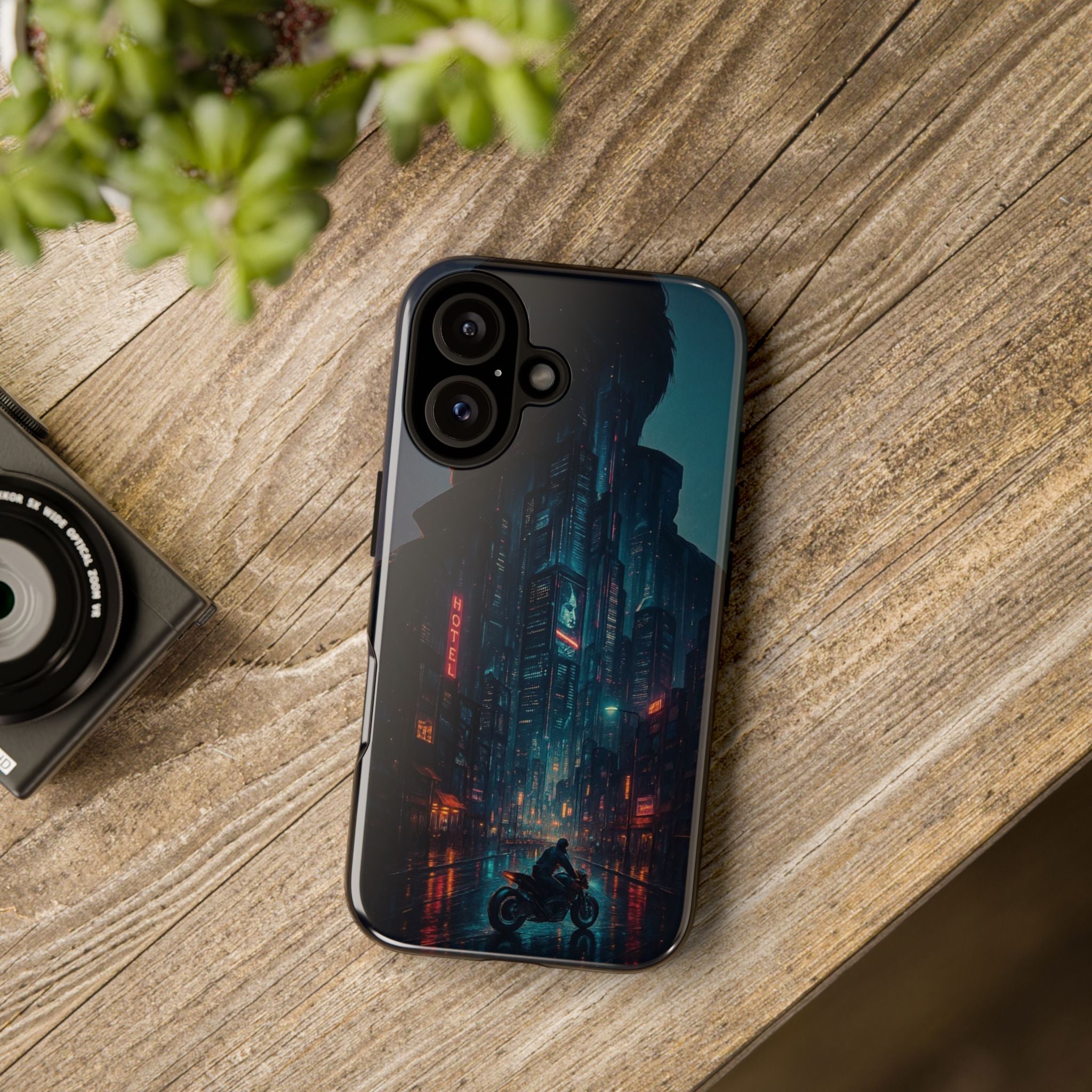 CyberCity Rider Phone Case – Neon Biker in Futuristic City for iPhone, Samsung & Google Pixel | Shockproof & Ultra-Sleek Protection Printify