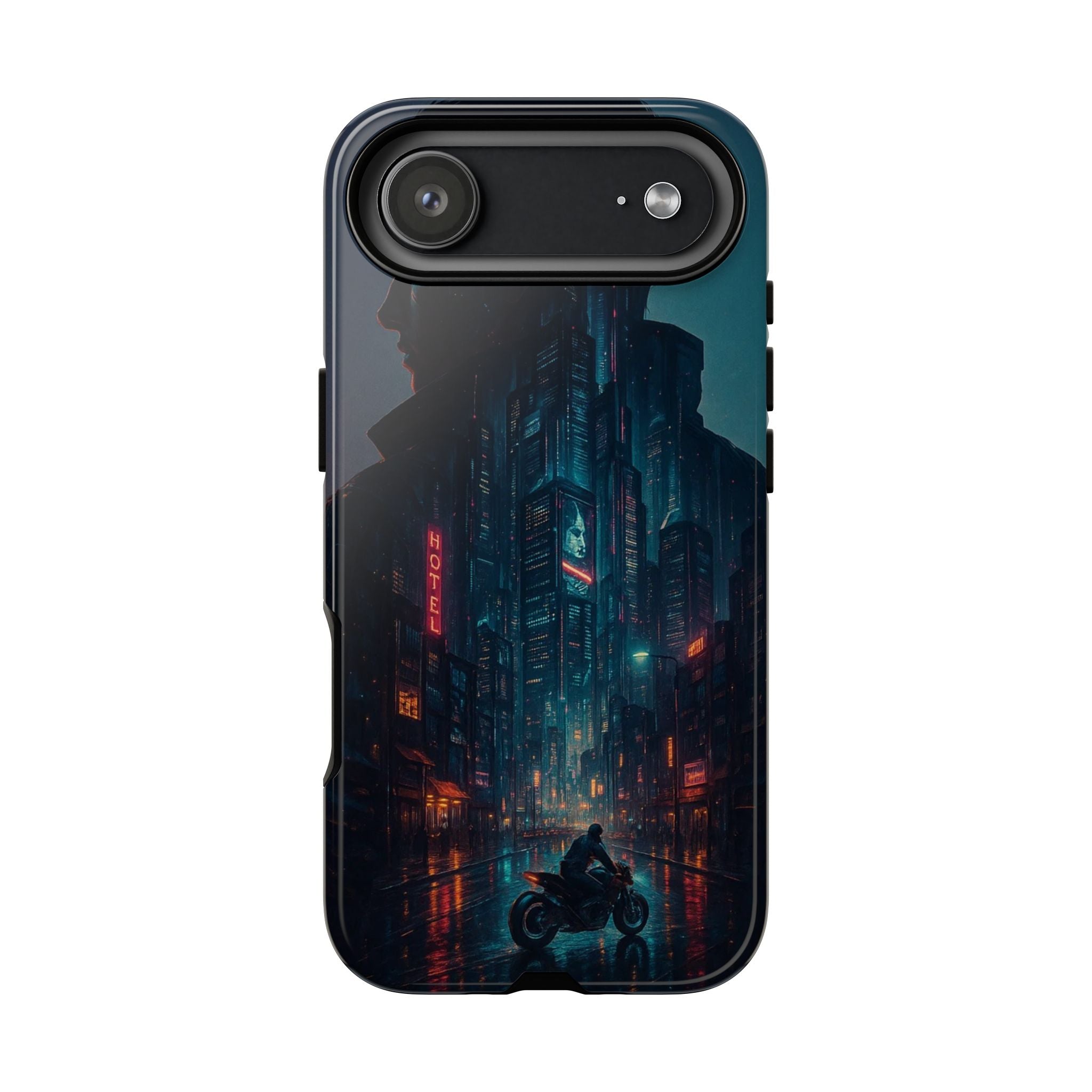 CyberCity Rider Phone Case – Neon Biker in Futuristic City for iPhone, Samsung & Google Pixel | Shockproof & Ultra-Sleek Protection Printify