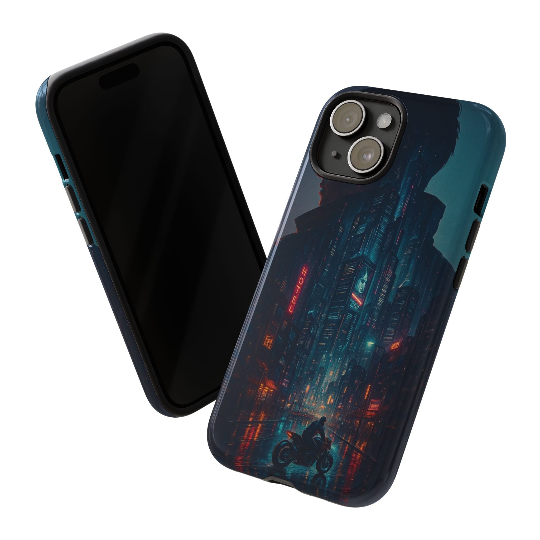 CyberCity Rider Phone Case – Neon Biker in Futuristic City for iPhone, Samsung & Google Pixel | Shockproof & Ultra-Sleek Protection Printify