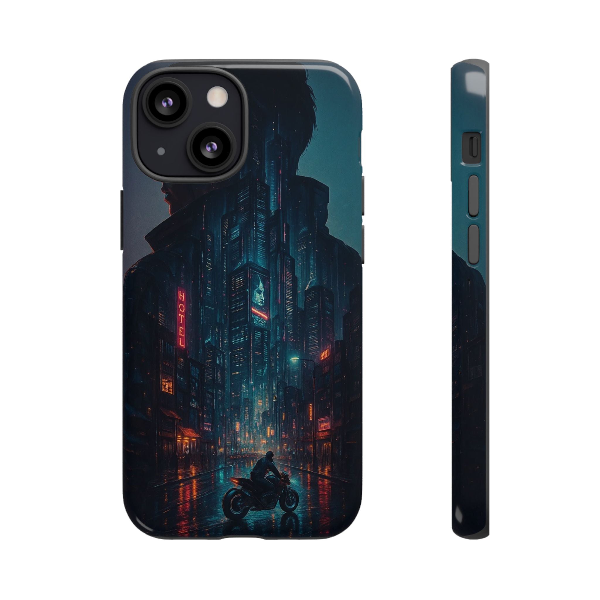 CyberCity Rider Phone Case – Neon Biker in Futuristic City for iPhone, Samsung & Google Pixel | Shockproof & Ultra-Sleek Protection Printify