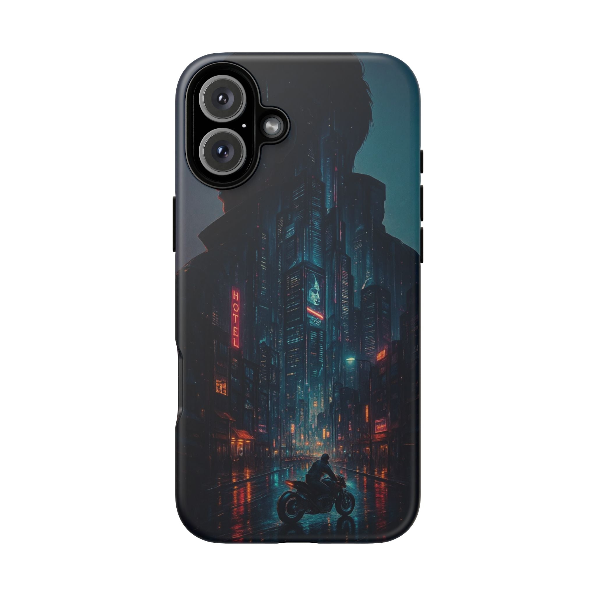 CyberCity Rider Phone Case – Neon Biker in Futuristic City for iPhone, Samsung & Google Pixel | Shockproof & Ultra-Sleek Protection Printify