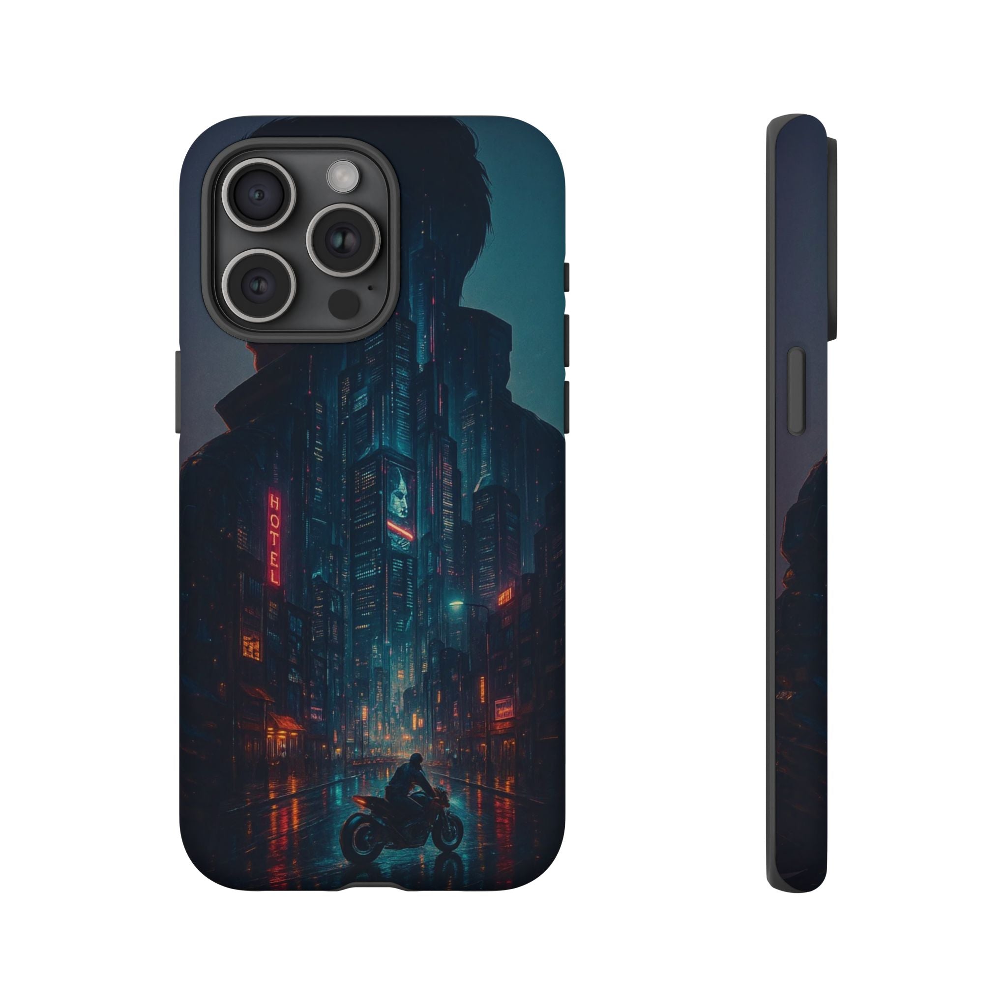 CyberCity Rider Phone Case – Neon Biker in Futuristic City for iPhone, Samsung & Google Pixel | Shockproof & Ultra-Sleek Protection Printify