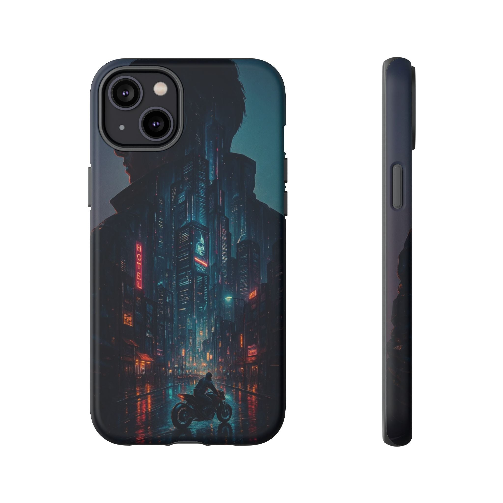 CyberCity Rider Phone Case – Neon Biker in Futuristic City for iPhone, Samsung & Google Pixel | Shockproof & Ultra-Sleek Protection Printify