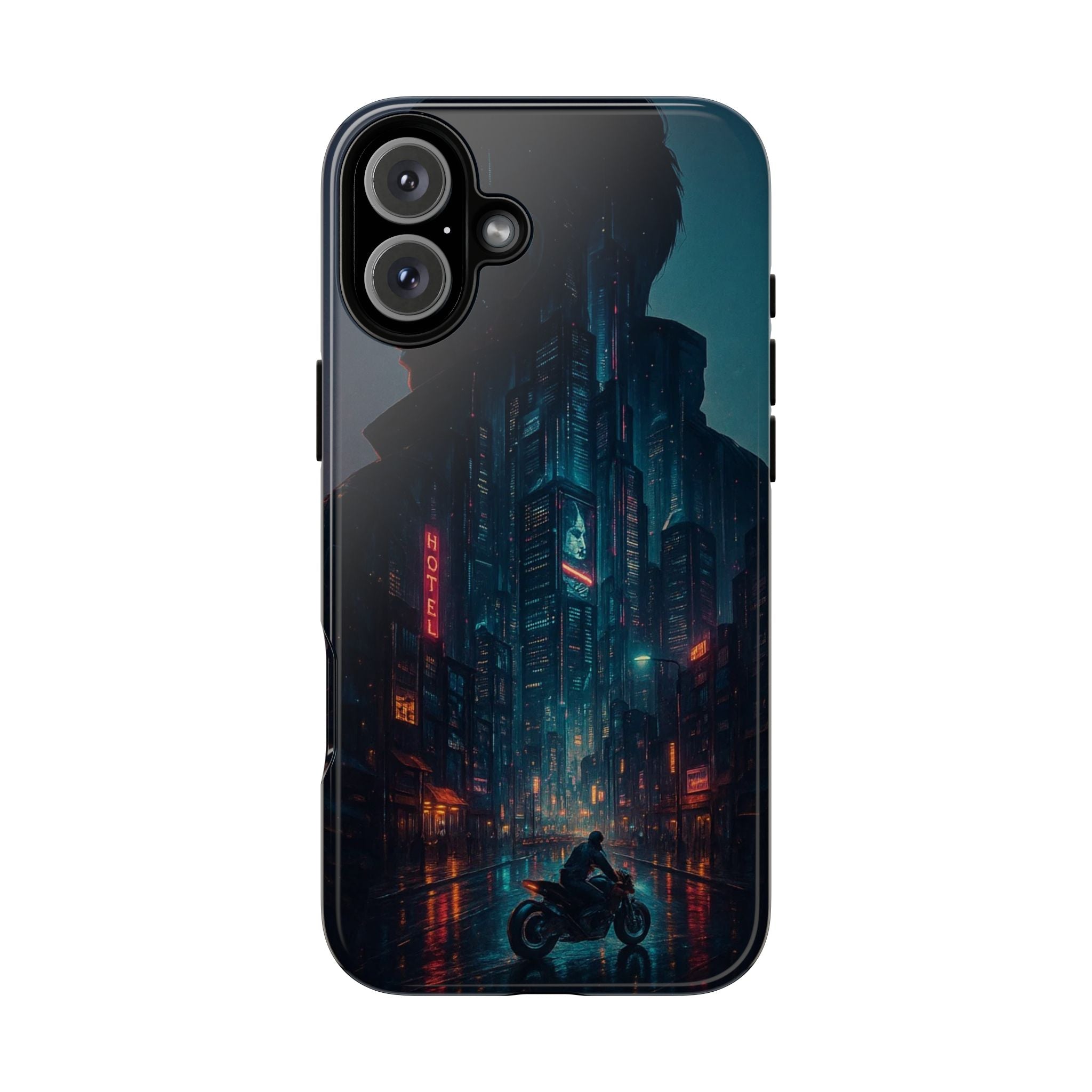 CyberCity Rider Phone Case – Neon Biker in Futuristic City for iPhone, Samsung & Google Pixel | Shockproof & Ultra-Sleek Protection Printify