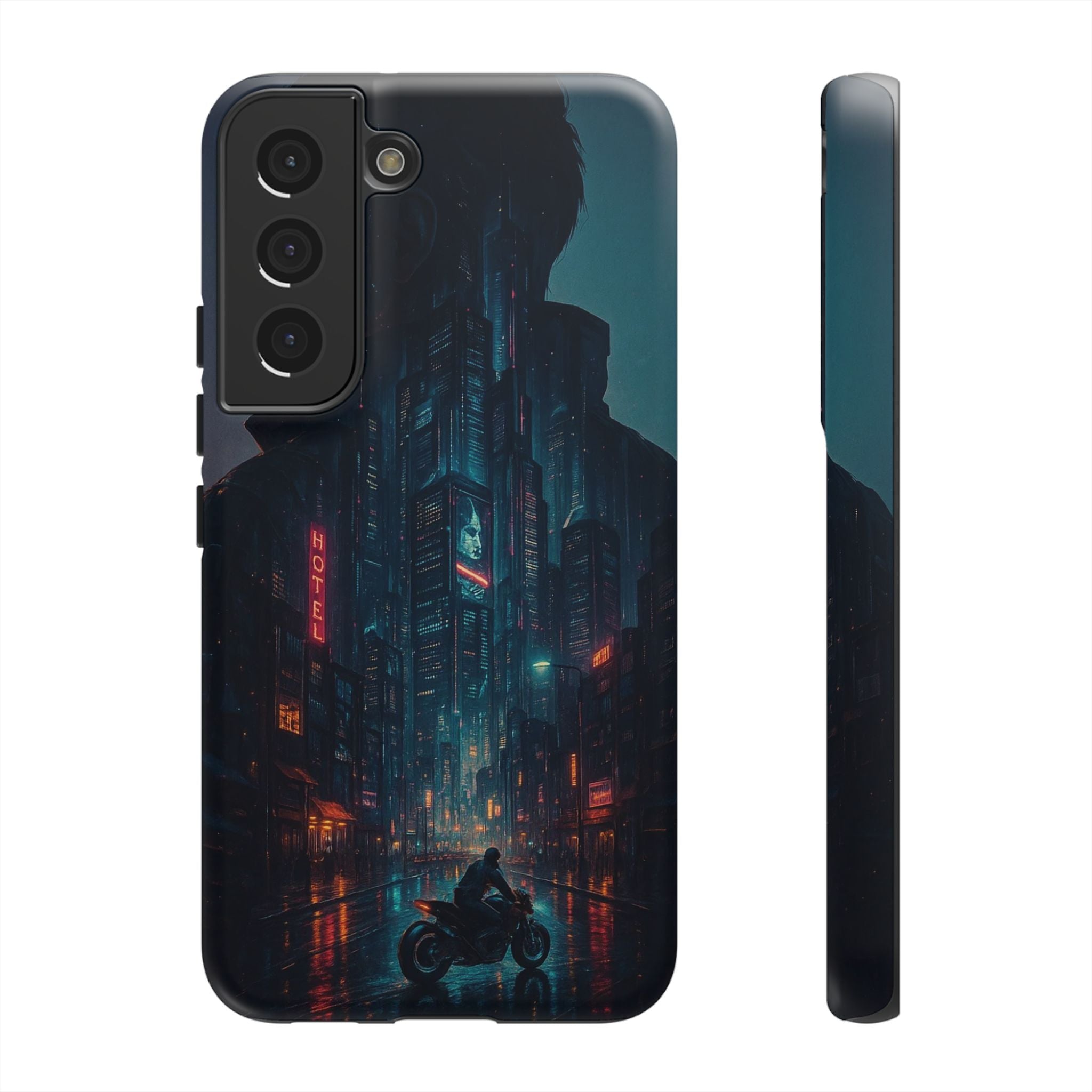 CyberCity Rider Phone Case – Neon Biker in Futuristic City for iPhone, Samsung & Google Pixel | Shockproof & Ultra-Sleek Protection Printify