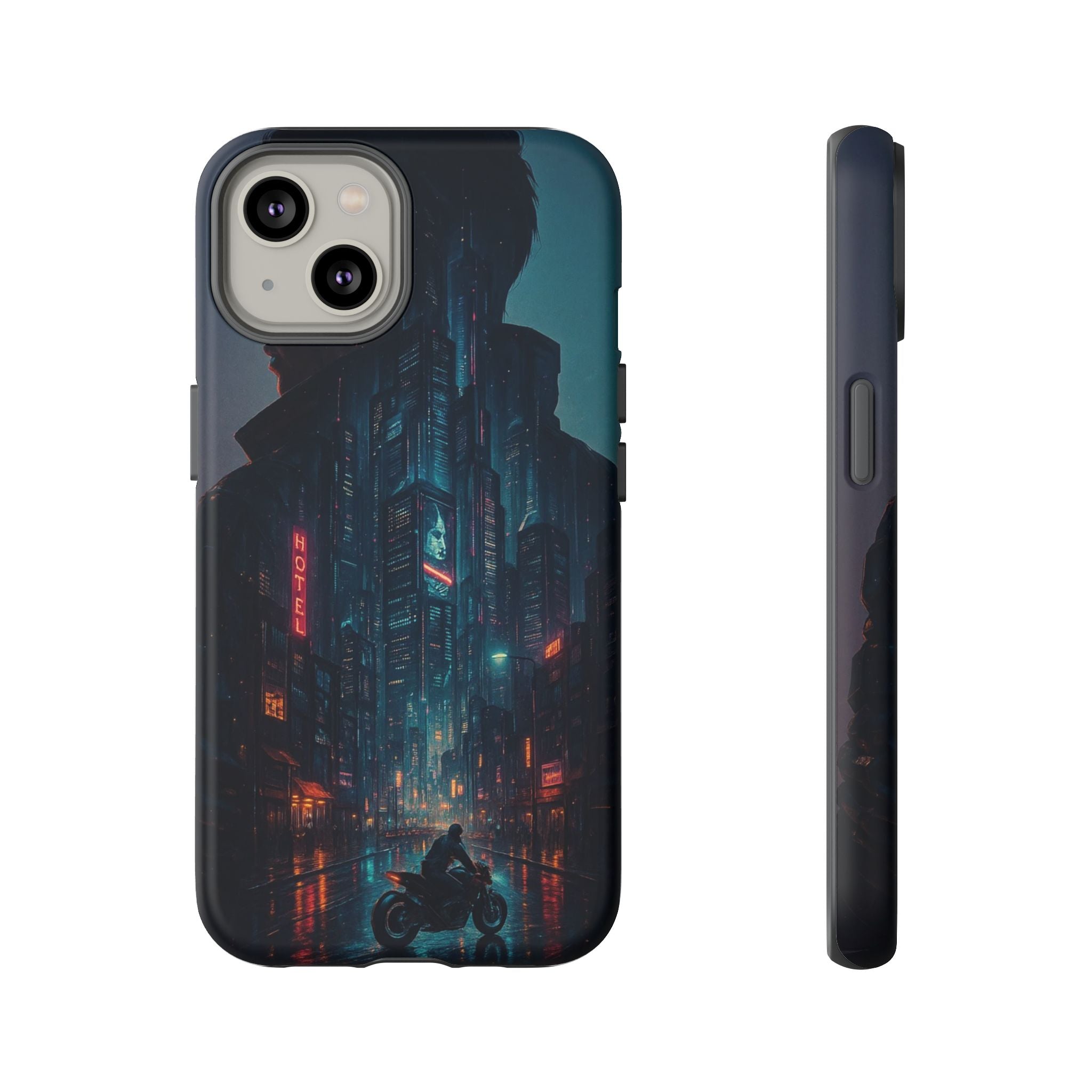 CyberCity Rider Phone Case – Neon Biker in Futuristic City for iPhone, Samsung & Google Pixel | Shockproof & Ultra-Sleek Protection Printify
