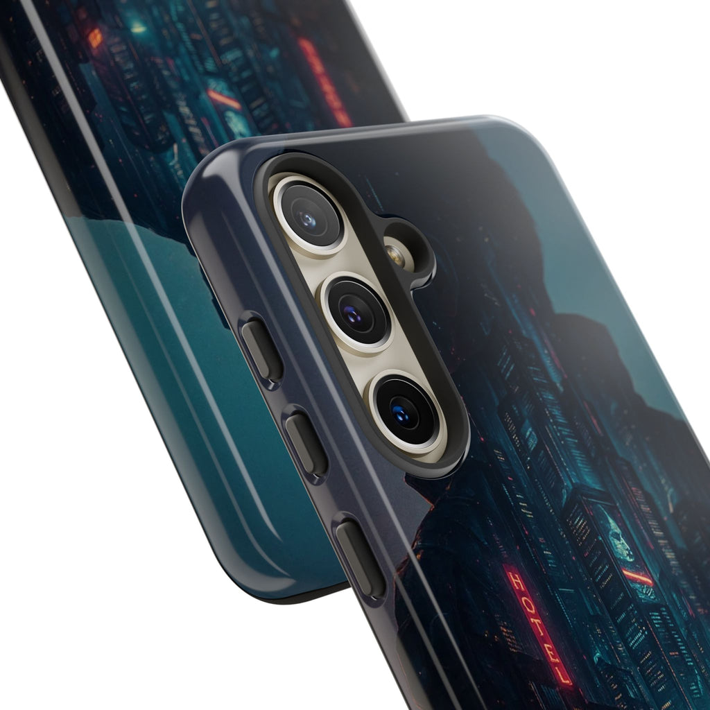 CyberCity Rider Phone Case – Neon Biker in Futuristic City for iPhone, Samsung & Google Pixel | Shockproof & Ultra-Sleek Protection Printify