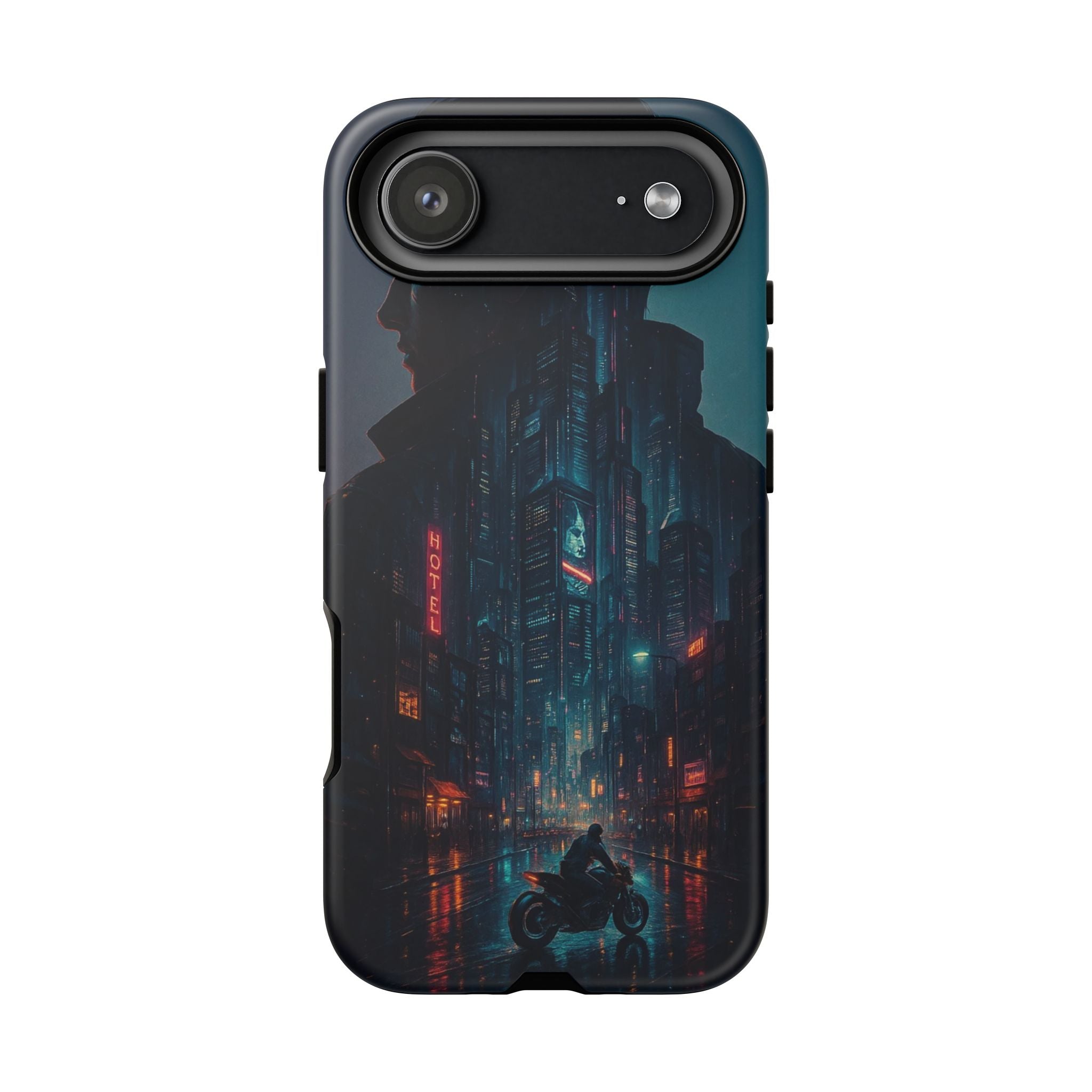 CyberCity Rider Phone Case – Neon Biker in Futuristic City for iPhone, Samsung & Google Pixel | Shockproof & Ultra-Sleek Protection Printify