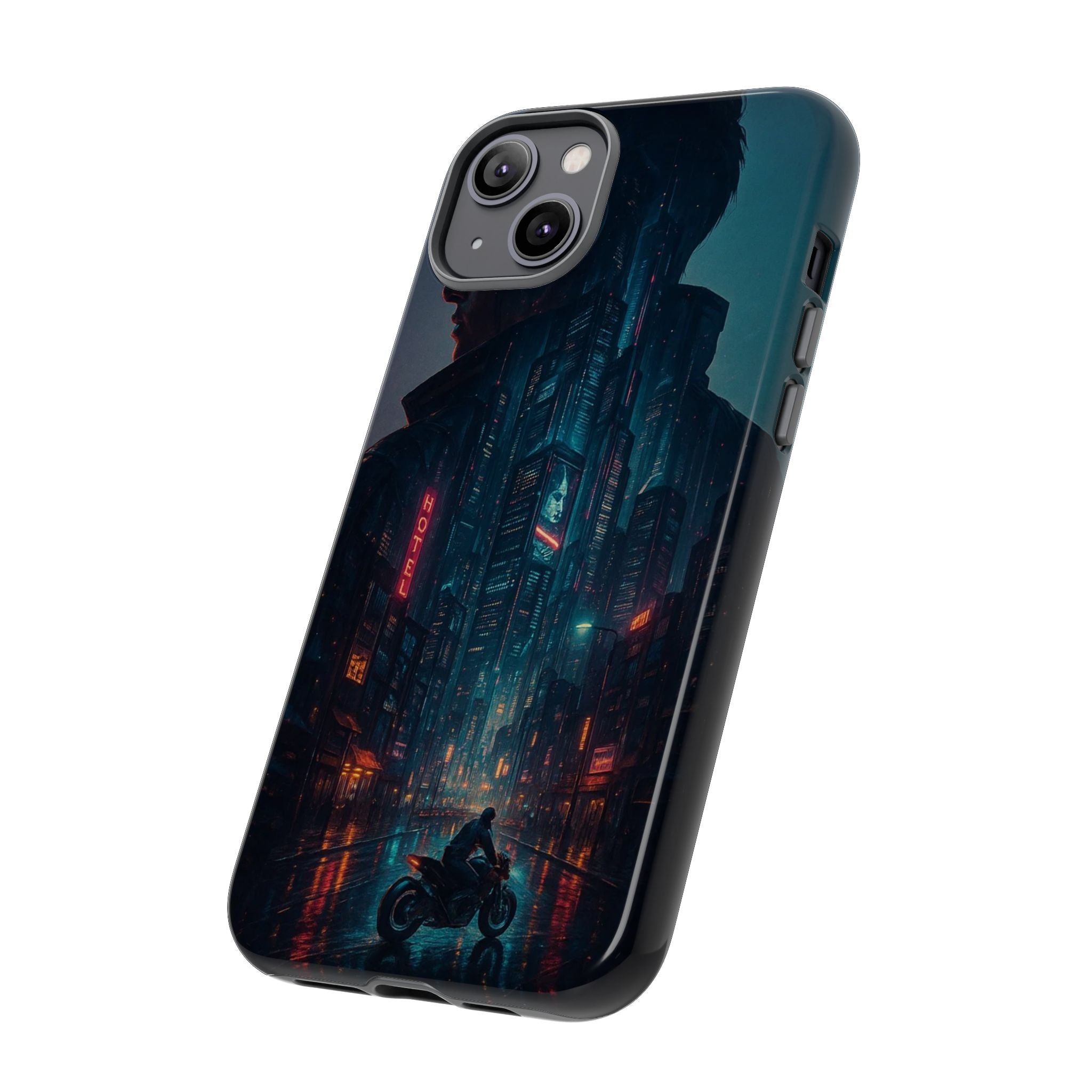 CyberCity Rider Phone Case – Neon Biker in Futuristic City for iPhone, Samsung & Google Pixel | Shockproof & Ultra-Sleek Protection Printify
