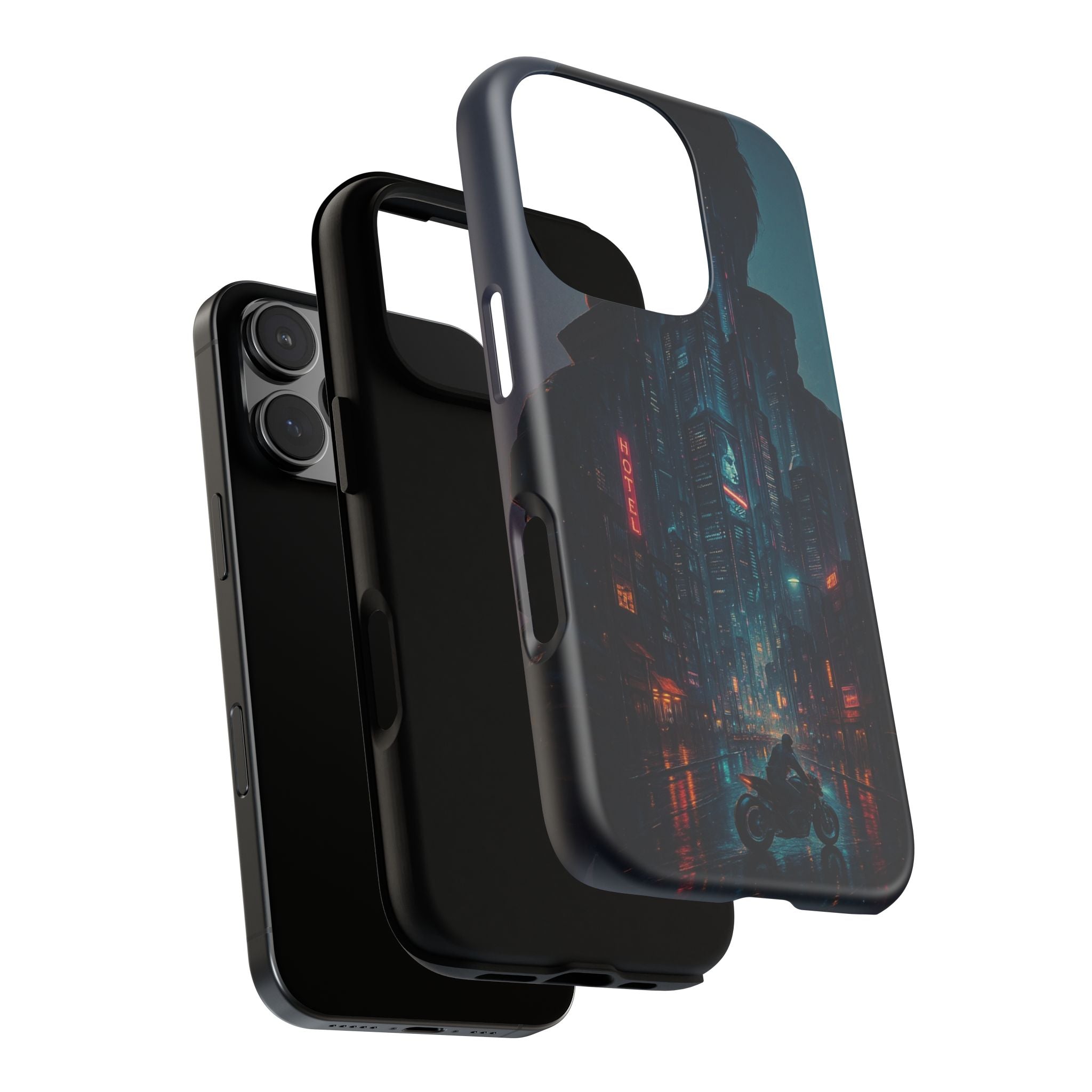 CyberCity Rider Phone Case – Neon Biker in Futuristic City for iPhone, Samsung & Google Pixel | Shockproof & Ultra-Sleek Protection Printify