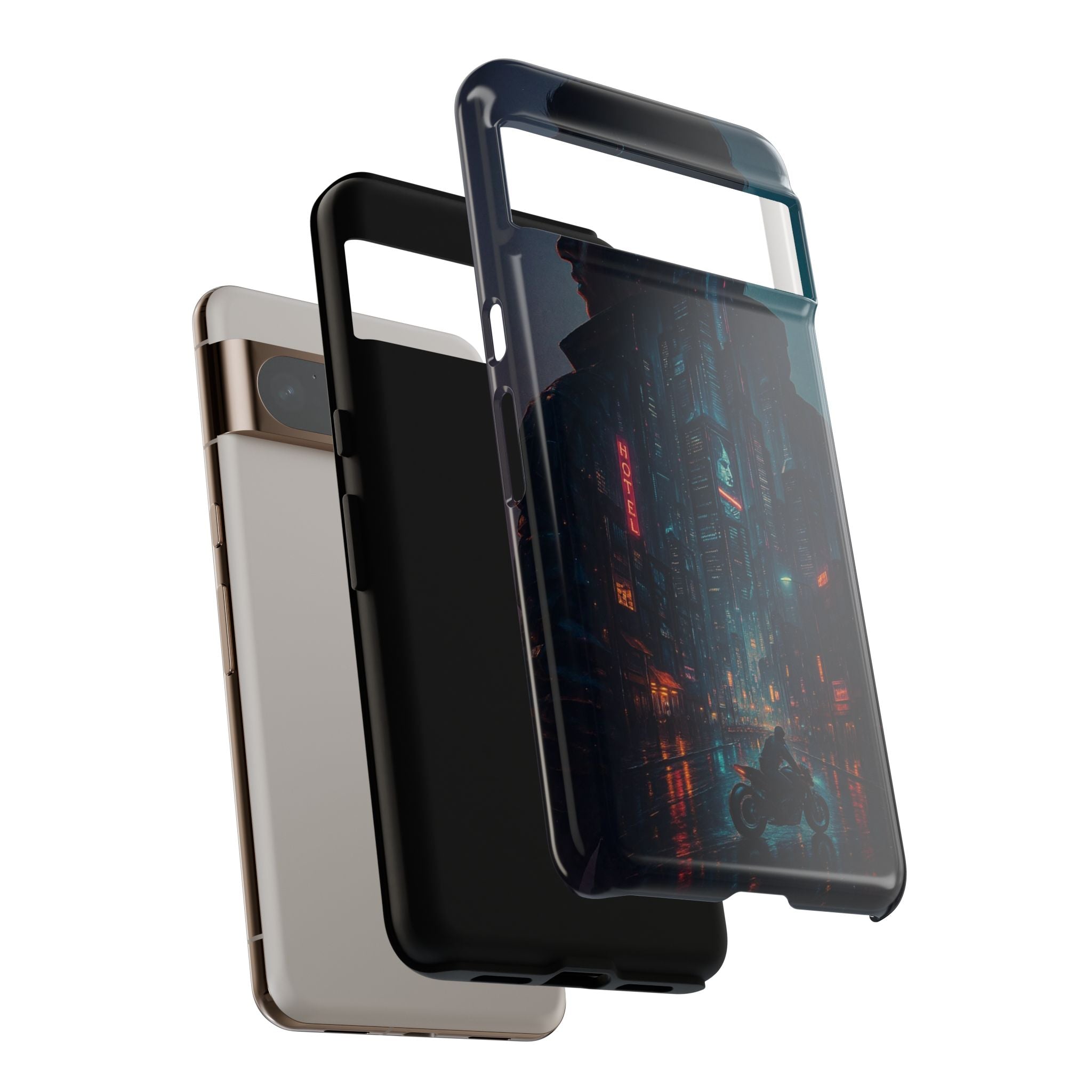 CyberCity Rider Phone Case – Neon Biker in Futuristic City for iPhone, Samsung & Google Pixel | Shockproof & Ultra-Sleek Protection Printify
