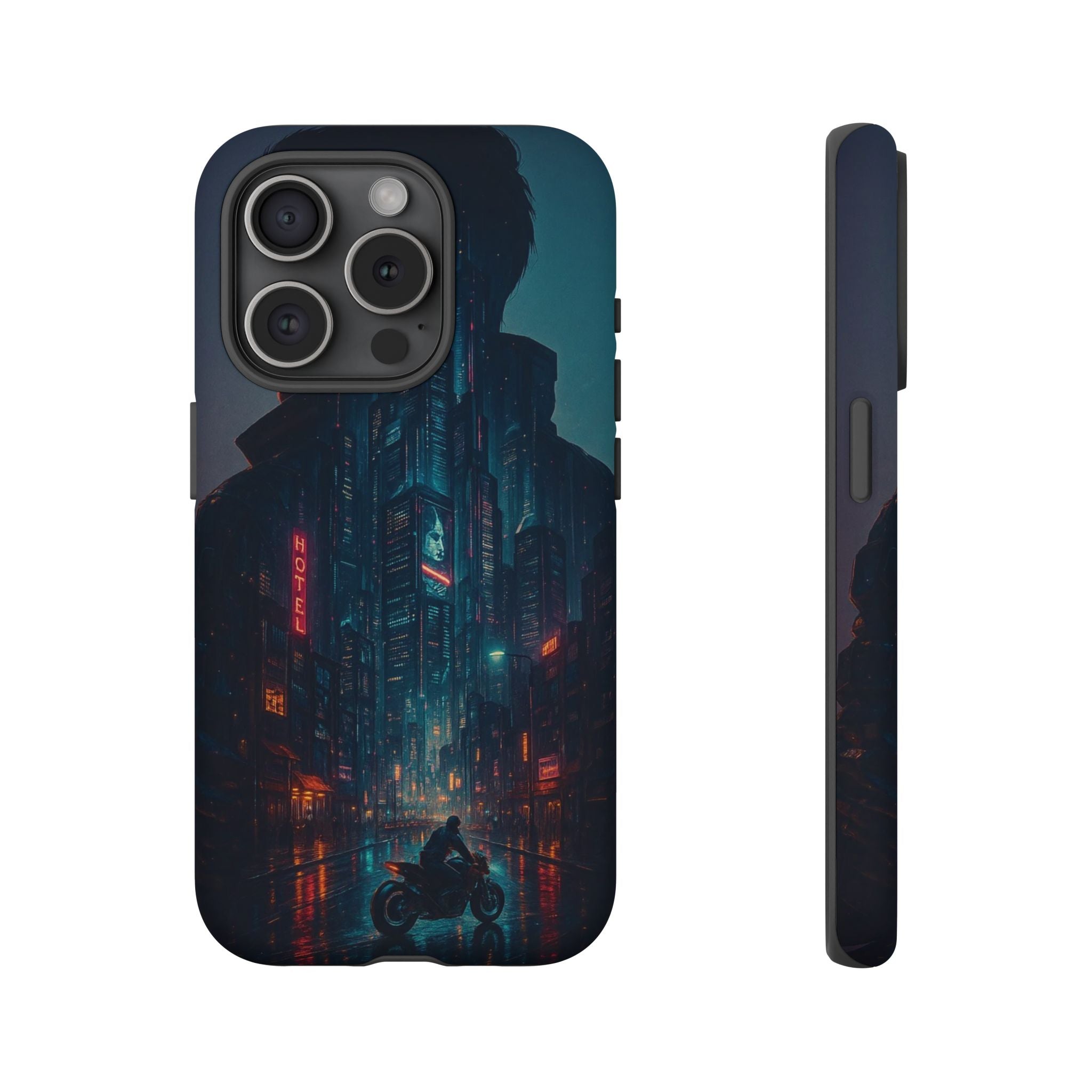 CyberCity Rider Phone Case – Neon Biker in Futuristic City for iPhone, Samsung & Google Pixel | Shockproof & Ultra-Sleek Protection Printify