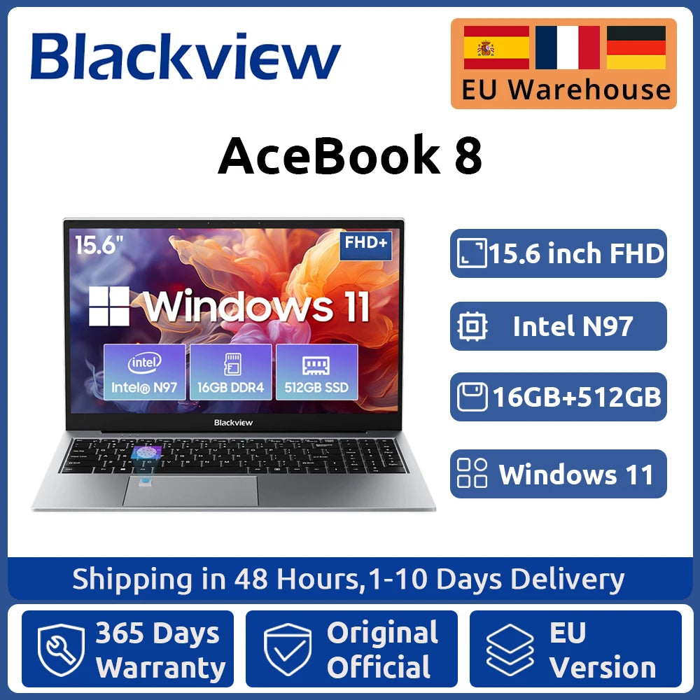 Blackview AceBook 8 Laptop 15.6" 12th Gen Intel Alder Lake N97 16GB RAM 512GB SSD + expansion up to 1TB Windows 11 Home 15.6" Nvxstore